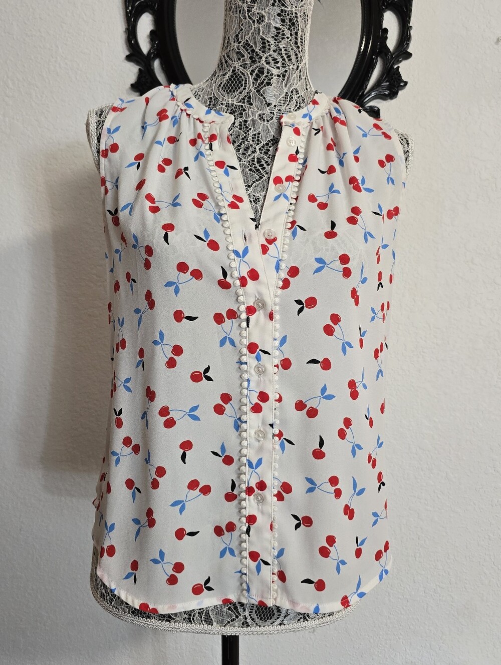 Banana Republic White Cherry-Print Top